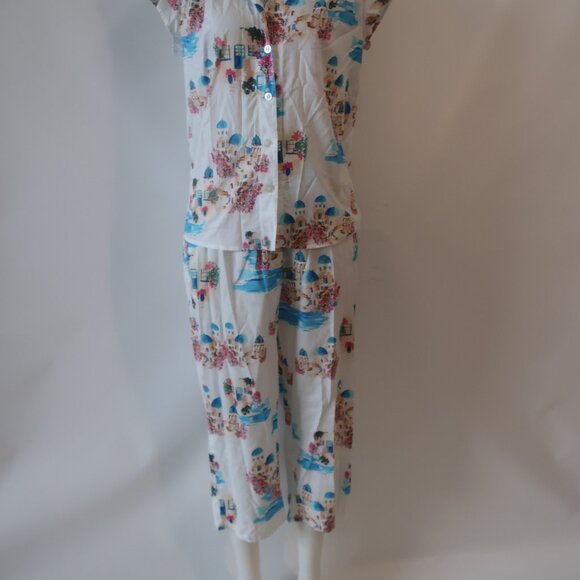 NWT Womens The Cat's Pajamas Santorini Luxe White Multi 2 Pc Set Top Bottom S - Picture 10 of 16